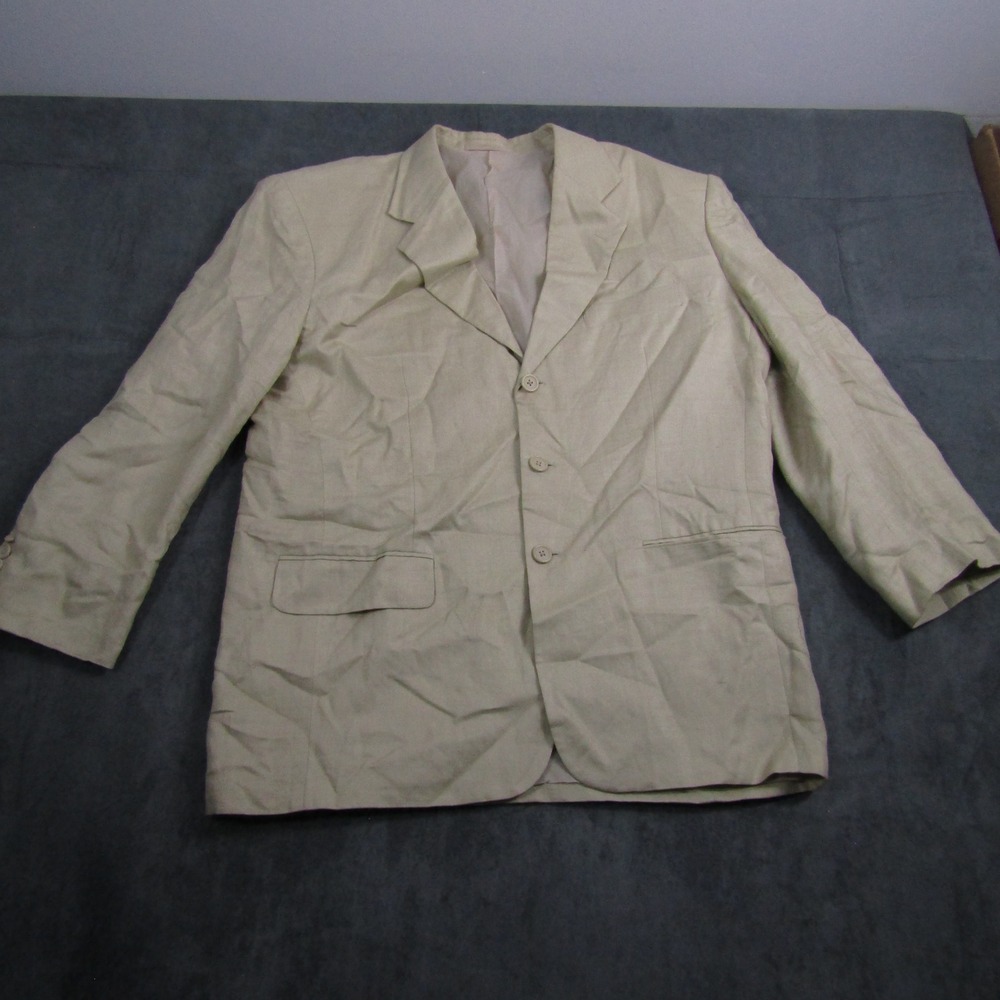 Wytcher Classic Blazer Mens Size 54 Beige Linen Viscose Herringbone Sport Coat